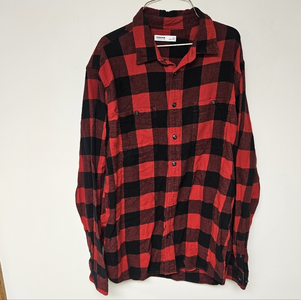 Sonoma Men's Red and Black Checkered Flannel Shirt